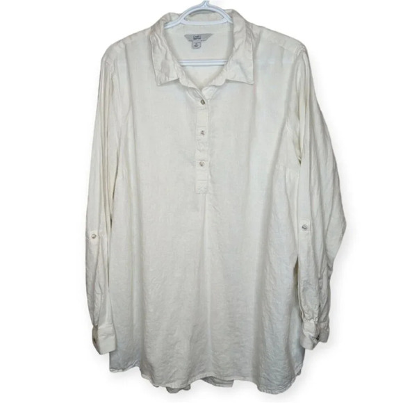 Croft & Barrow White Linen Blend 1/4 Button Down Collared Top Women 2X Plus - Picture 1 of 8